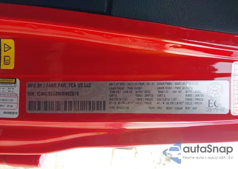 2021 Jeep Wrangler Unlimited Altitude z USA, uszkodzony, nr VIN 1C4HJXEG8MW862819